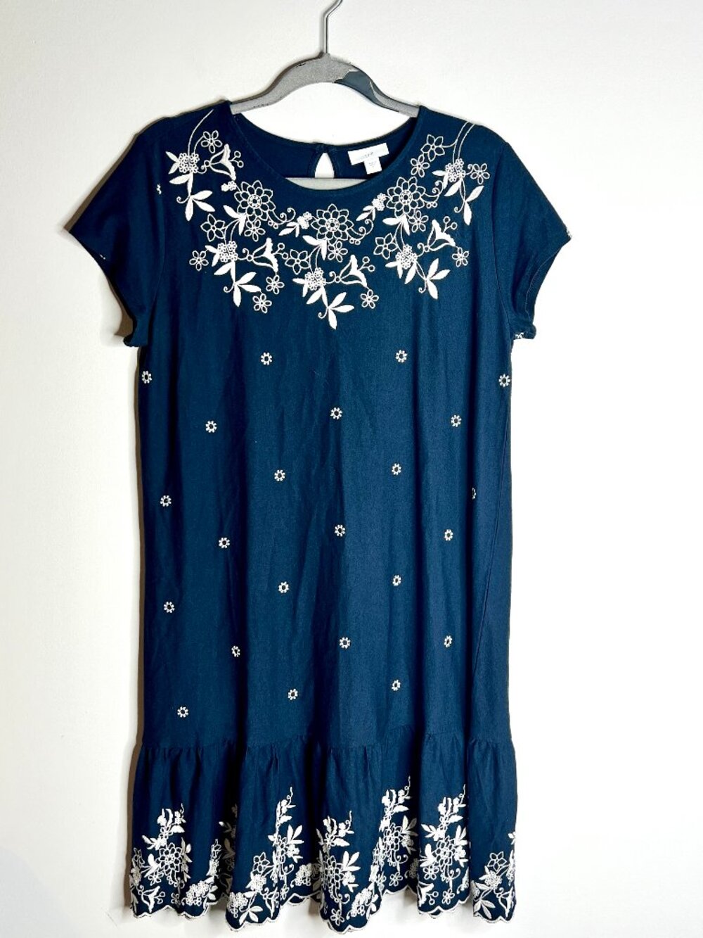 J. Jill Floral Embroidered Shift Dress Modal Boho Lightweight Short Sleeve Flowy
